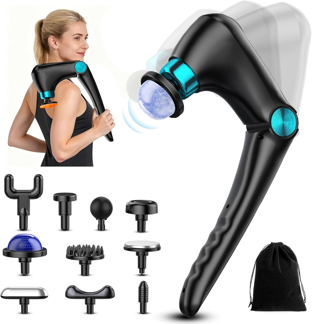 Pistola de masaje plegable de calor y frío, 9 velocidades, 10 cabezales, masajeadores de percusión de mano, inalámbrico, portátil, eléctrico, para aliviar el dolor muscular, regalos para hombres, mujeres y papá