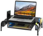 Simple Houseware Base Metálica Elevadora para Monitor de Escritorio con Cajón Organizador, Negro