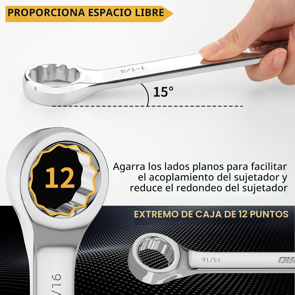 Juego de llaves grandes SAE de 7 piezas, llave de extremo abierto