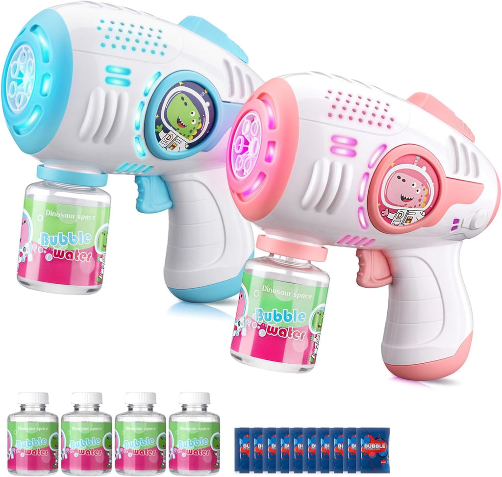 Paquete de 2 pistolas de burbujas iluminadas para niños, 4 botellas y 10 recambios