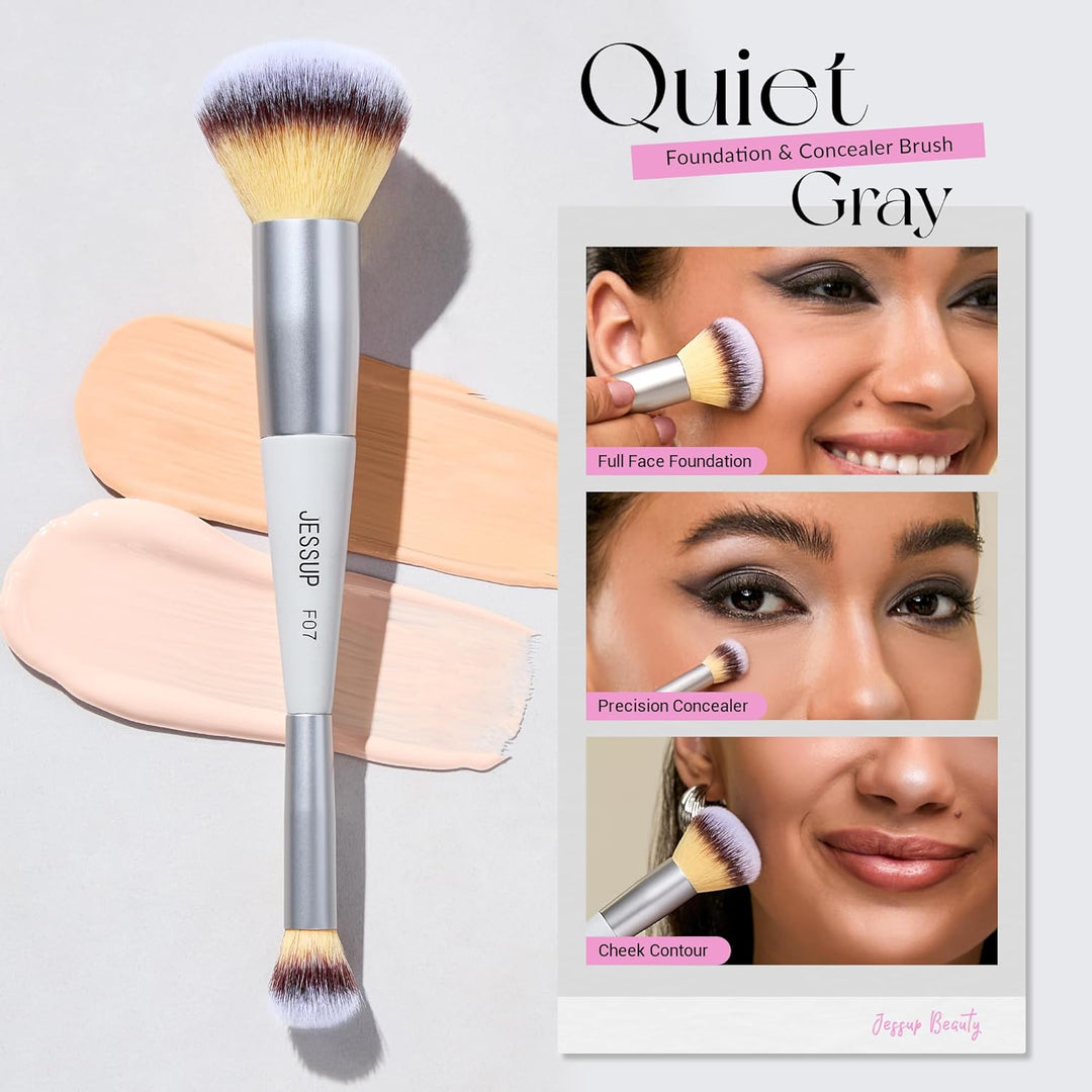 Jessup Juego de 3 brochas de maquillaje facial de doble cara para b...
