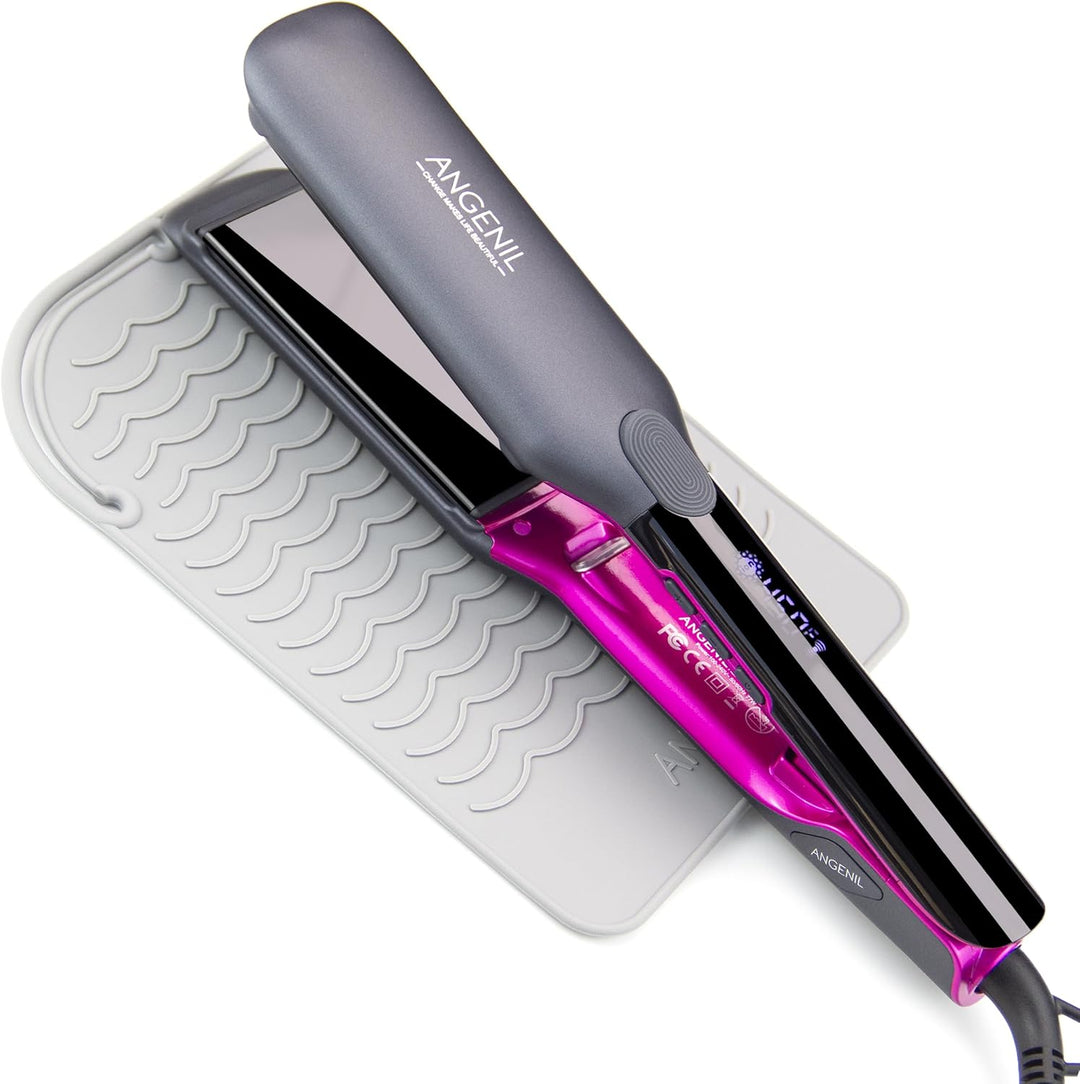 ANGENIL Plancha Alisadora de Cabello Redonda Rosa Pro de Doble Volt...