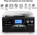 Tocadiscos Bluetooth 10 en 1 con altavoz incorporado, reproductor de discos de vinilo, casete de CD y radio FM, AUX en USB grabación MP3 conector de auriculares, sistema estéreo compacto para