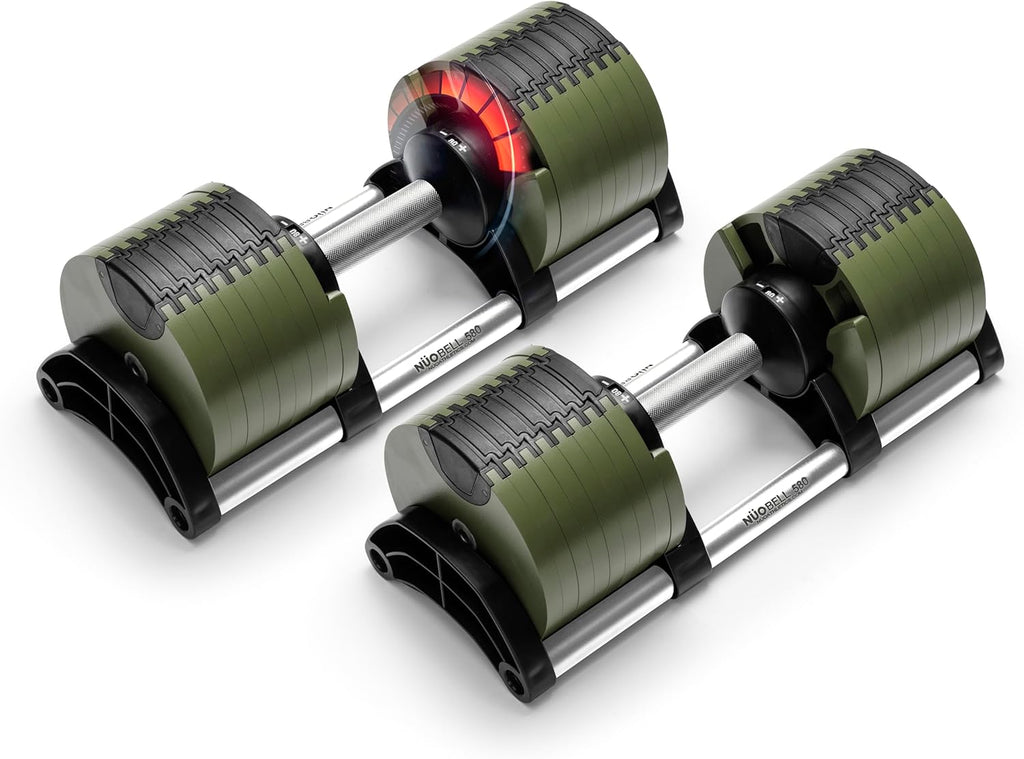 Nuobell - Mancuernas ajustables de 5-80 libras: Reemplazan 16 juegos, ideales para banco de pesas y prensa de gimnasio en casa