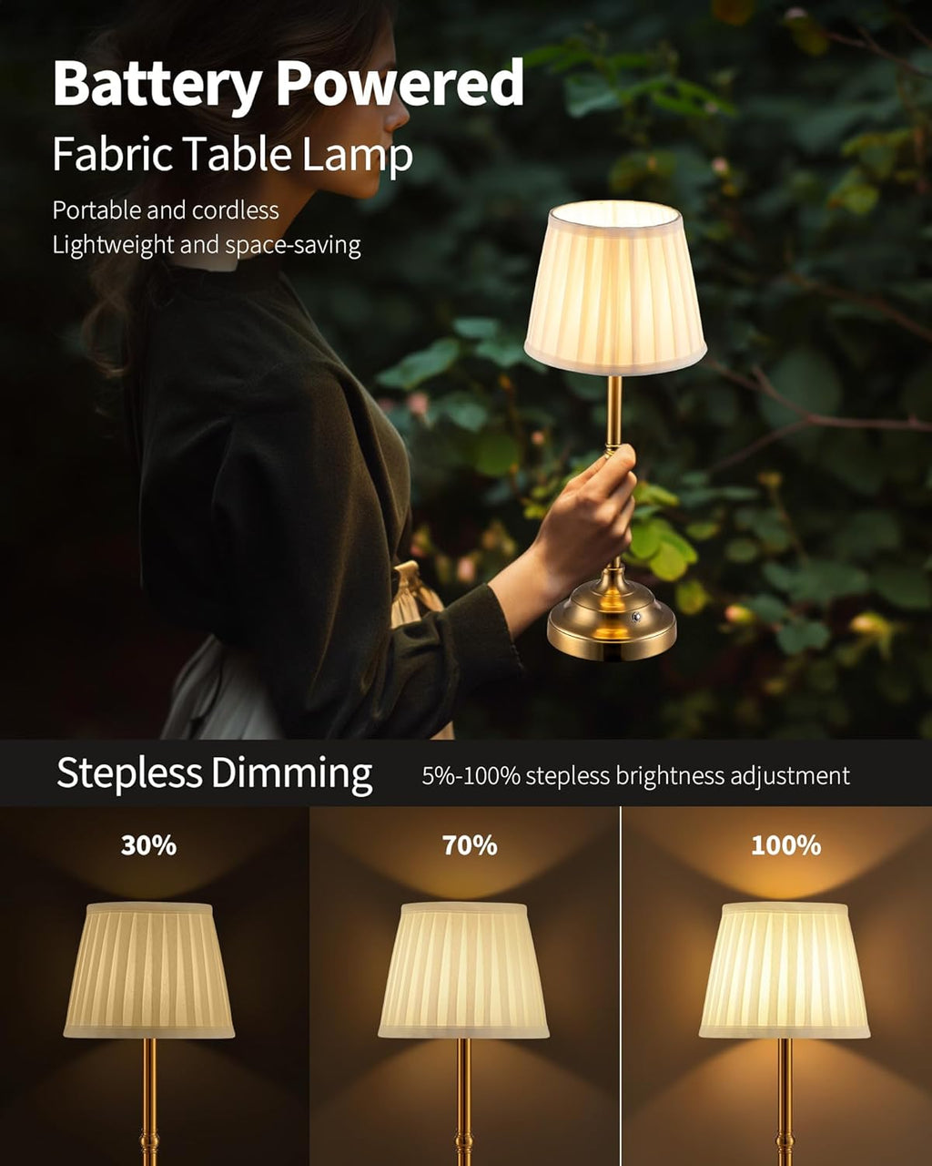 Lámpara KDG Lámpara de mesa portátil inalámbrica del oro LED, lámpara de escritorio