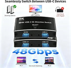 Interruptor USB C de 40 Gbps para 2 computadoras, Conmutador USBC,2 cables