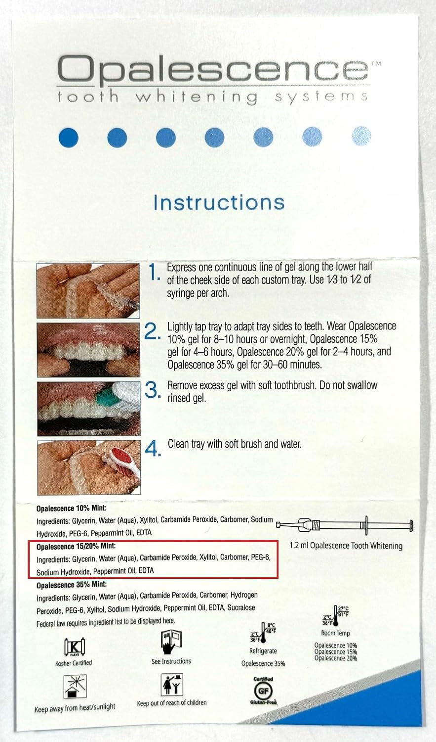 Opalescence Kit de recambio de blanqueamiento dental al 20% (4 jeri...