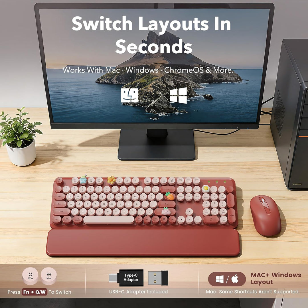 Combo de teclado y mouse inalámbricos, teclado estilo máquina de es...