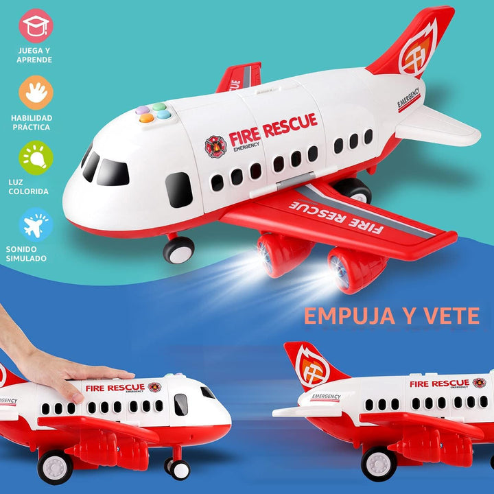 Dwi Dowellin Juguete de avión con camiones de bomberos y tapete de...