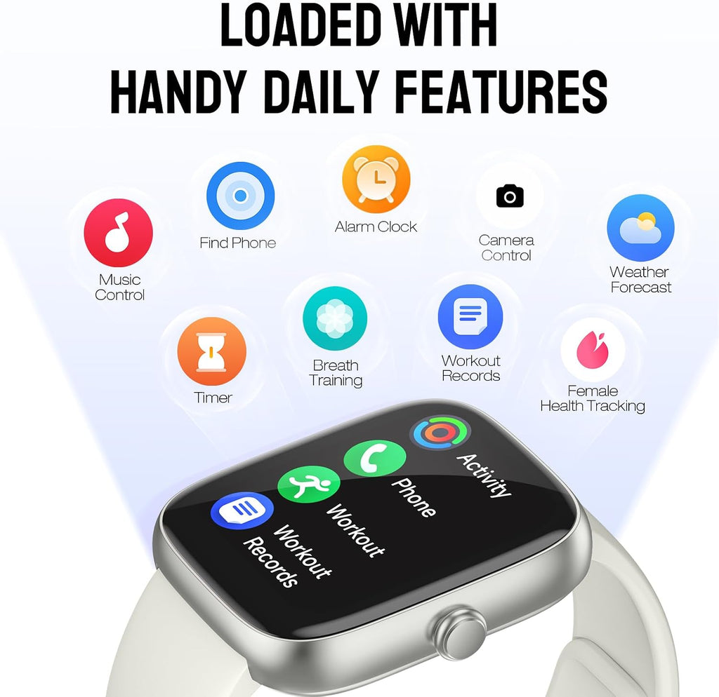 Reloj inteligente para mujeres y hombres, rastreador de fitness HD de 1.83 pulgadas (respuesta/hacer llamadas) con monitor de frecuencia cardíaca 24/7/sueño/SpO2, resistente al agua IP68, más de 100