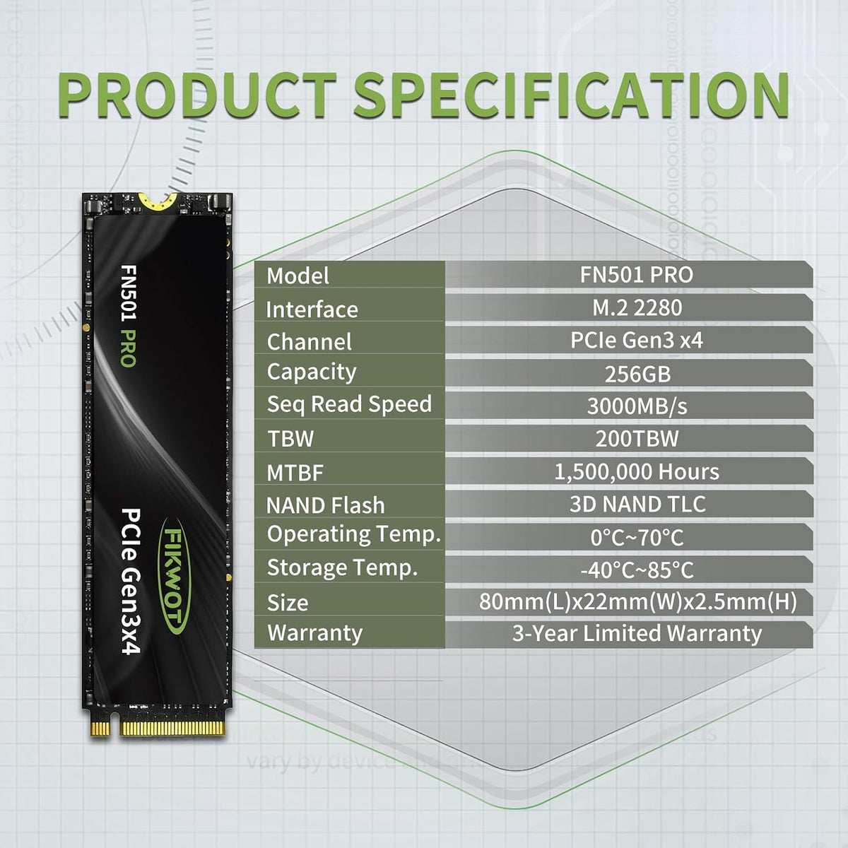 Fikwot FN501 Pro 256GB NVMe SSD - M.2 2280 PCIe Gen3 x4 Unidad de E...