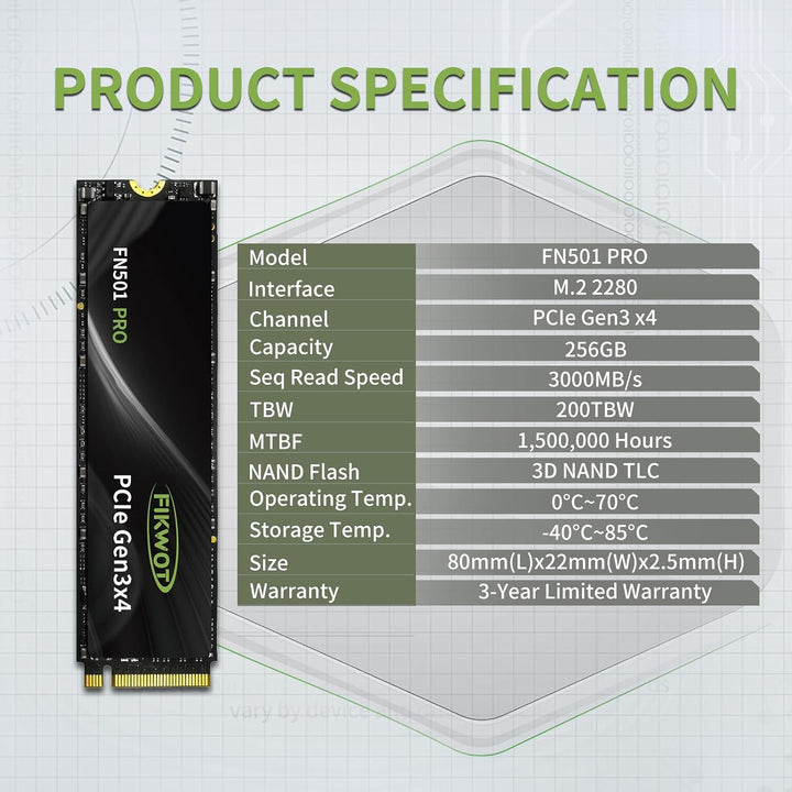 Fikwot FN501 Pro 256GB NVMe SSD - M.2 2280 PCIe Gen3 x4 Unidad de E...