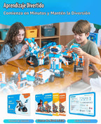 WhalesBot E7 Pro - Kit de robot de codificación y control remoto para niños de 8 años en adelante, programación Scratch y modular, set de juguete educativo de ingeniería científica con controlador