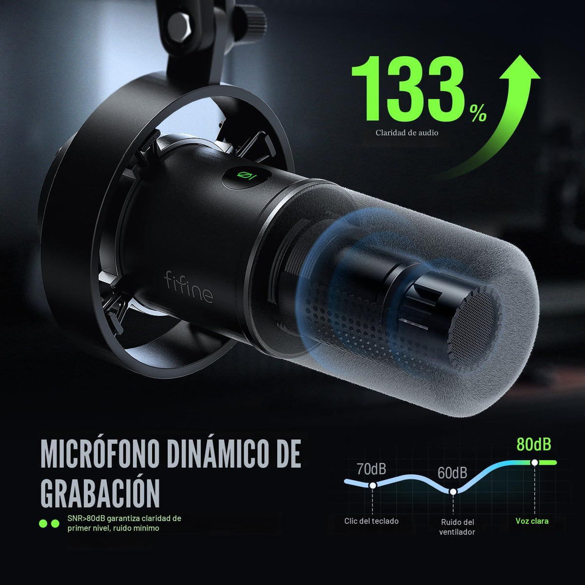 FIFINE Micrófono Dinámico, XLR\/USB Micrófono de PC para Grabación...