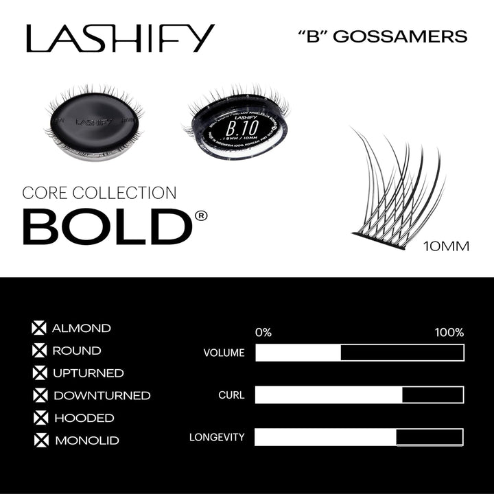 Lashify Recambio de extensiones de pestañas Gossamer de 0.394 pulga...