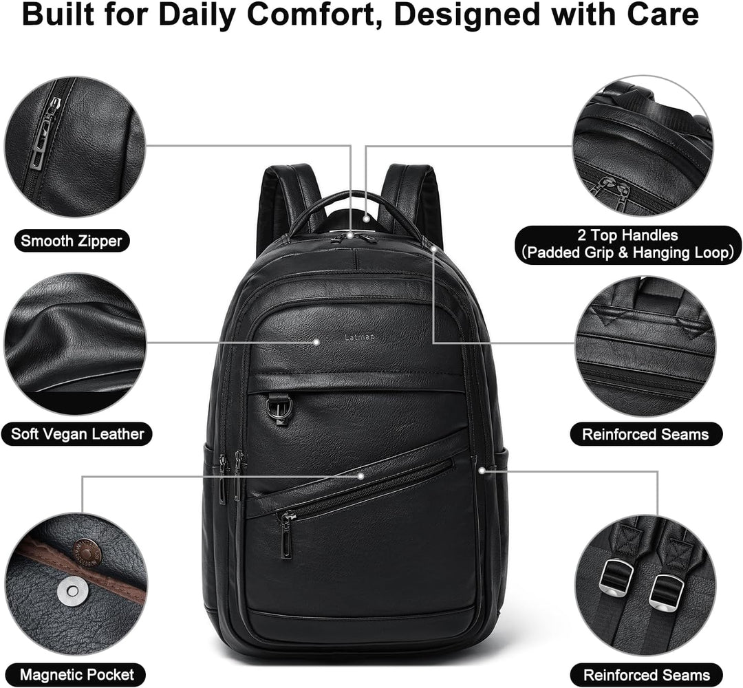 LATMAP Mochila de 43L para mujer: mochila de cuero vegano para lapt...