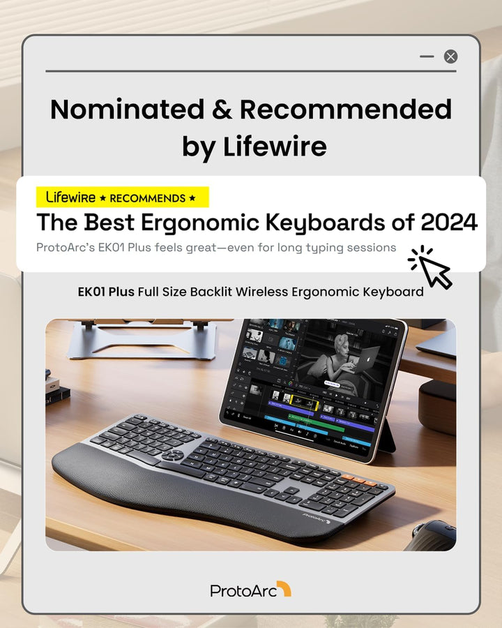 ProtoArc EK01 Plus - Teclado ergonómico Bluetooth retroiluminado, t...