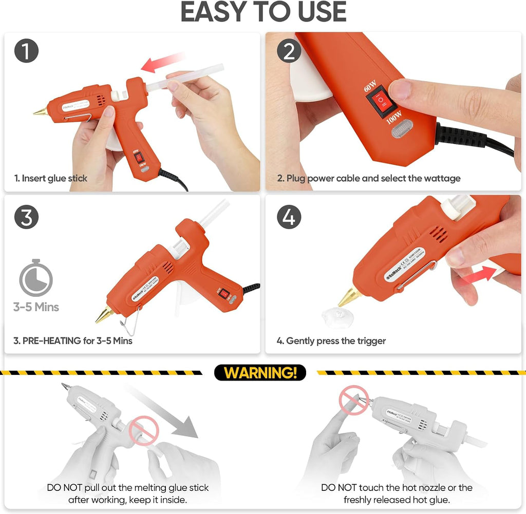 Pistola de pegamento caliente de tamaño completo ROMECH con alimentación dual de 60/100W y 21 barras de pegamento caliente (7/16"), pistola de pegamento industrial de calentamiento rápido y carga