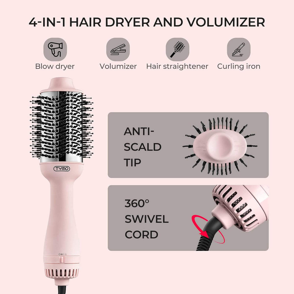 TYMO Cepillo secador de pelo, cepillo secador de pelo en uno, secad...
