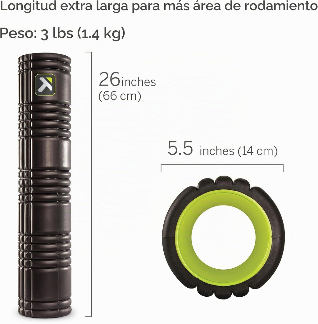 Rodillo de espuma TriggerPoint Grid 2.0 (26 pulgadas) con videos instructivos en línea (idioma español no garantizado), negro, talla única