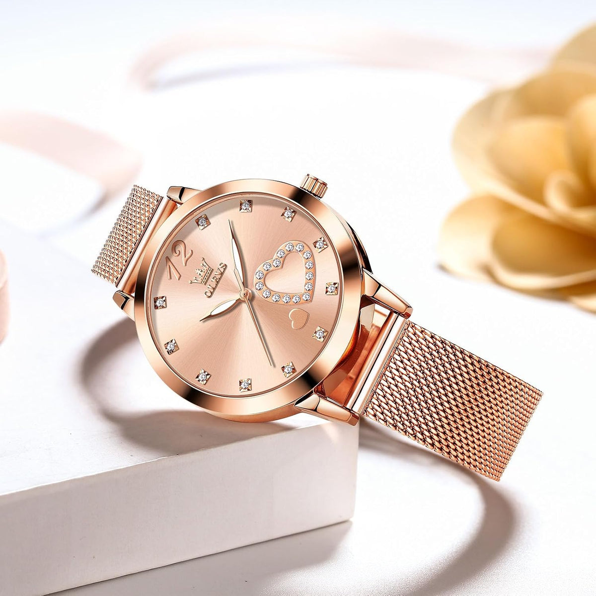 OLEVS Relojes para Mujer Elegante Rosado Oro Cadenita pequeña Pulsera de dama Reloj