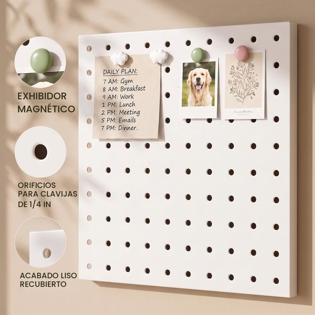 Kit de Organizador de Pared con Paneles de Metal Magnéticos 4‑Piezas 10 x 10 in, Blanco