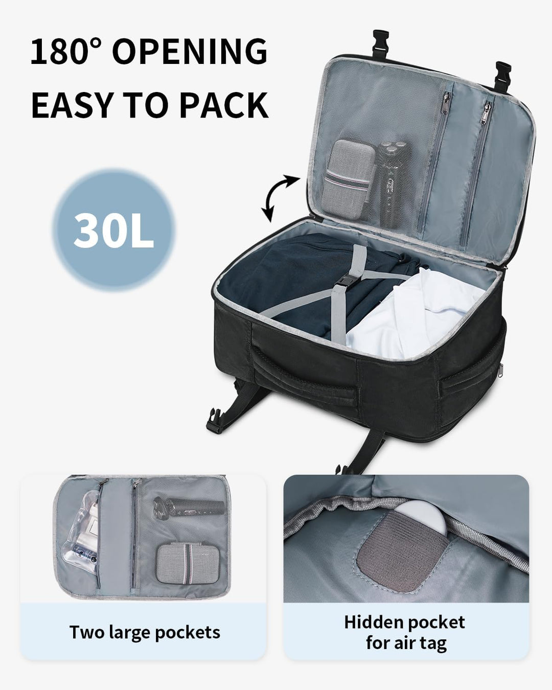 ECOHUB Mochila de viaje Mochila de mano, Negro-2, Mochilas de viaje