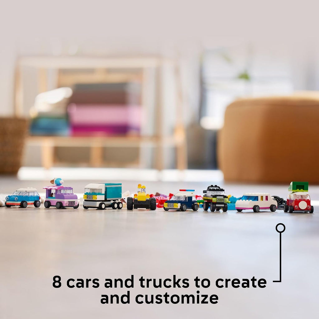 LEGO Vehículos creativos clásicos, kit de construcción de ladrillos coloridos con camión de helados, juguete de coche de policía, autos de ciudad modelo y más, regalo o juguete de coche para niños, niñas y niños a partir de 5 años