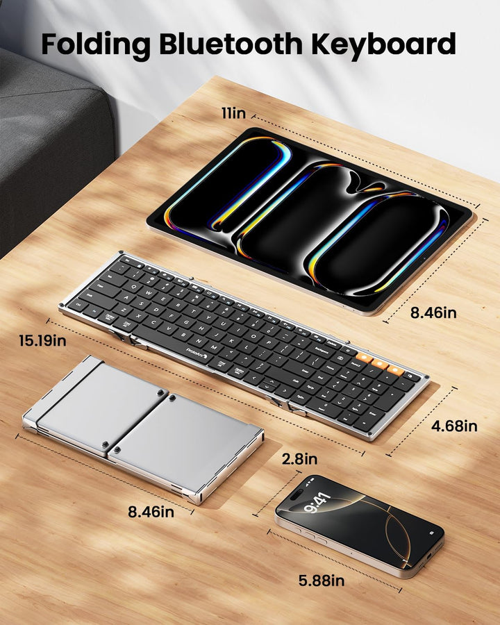 ProtoArc XK01 - Teclado Bluetooth plegable, teclado portátil de tam...