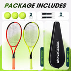 Paquete de 2 raquetas de tenis neón para adultos, juego de raquetas de tenis de aluminio ligeras de 27 pulgadas con 3 pelotas y bolsa, acabado mate vibrante de alta visibilidad para