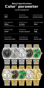 OLEVS Reloj Clásico para Hombre Diamante Analógico Lujo Acero Inoxidable a Dos Tonos Resistente al Agua con Fecha Luminous para Hombres