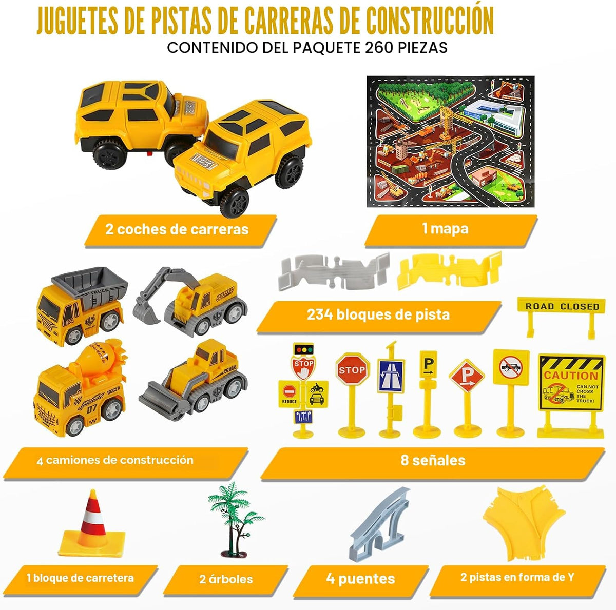 260Piezas Juego de Pistas de Carrera de Construcción para Niños