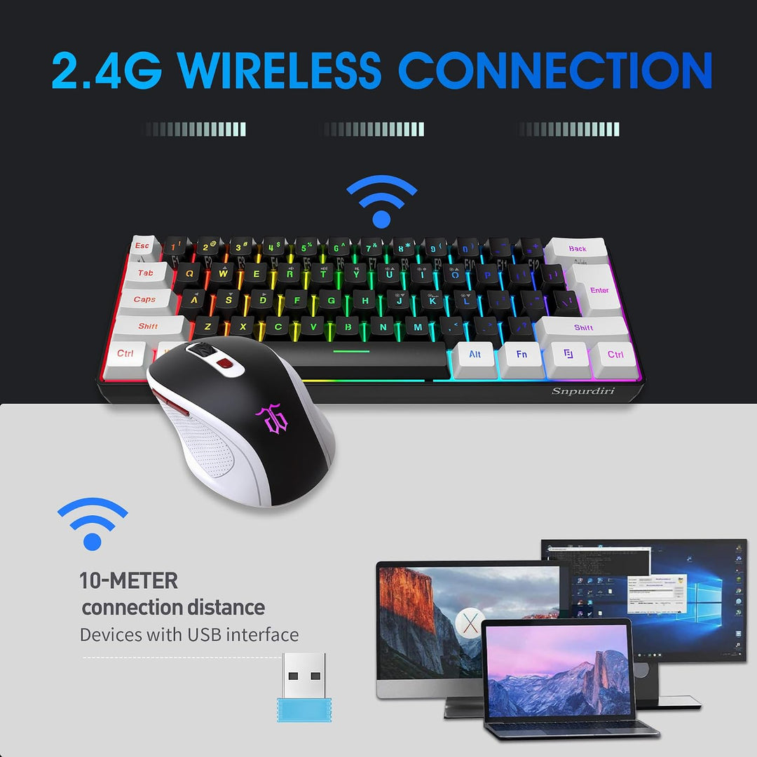 Snpurdiri Combo de teclado y ratón inalámbricos para juegos de 2.4G...