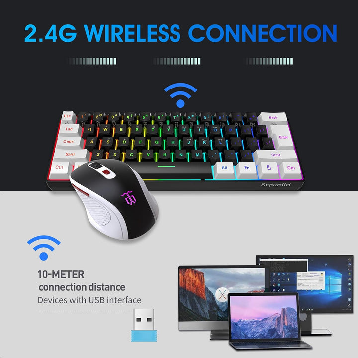 Snpurdiri Combo de teclado y ratón inalámbricos para juegos de 2.4G...