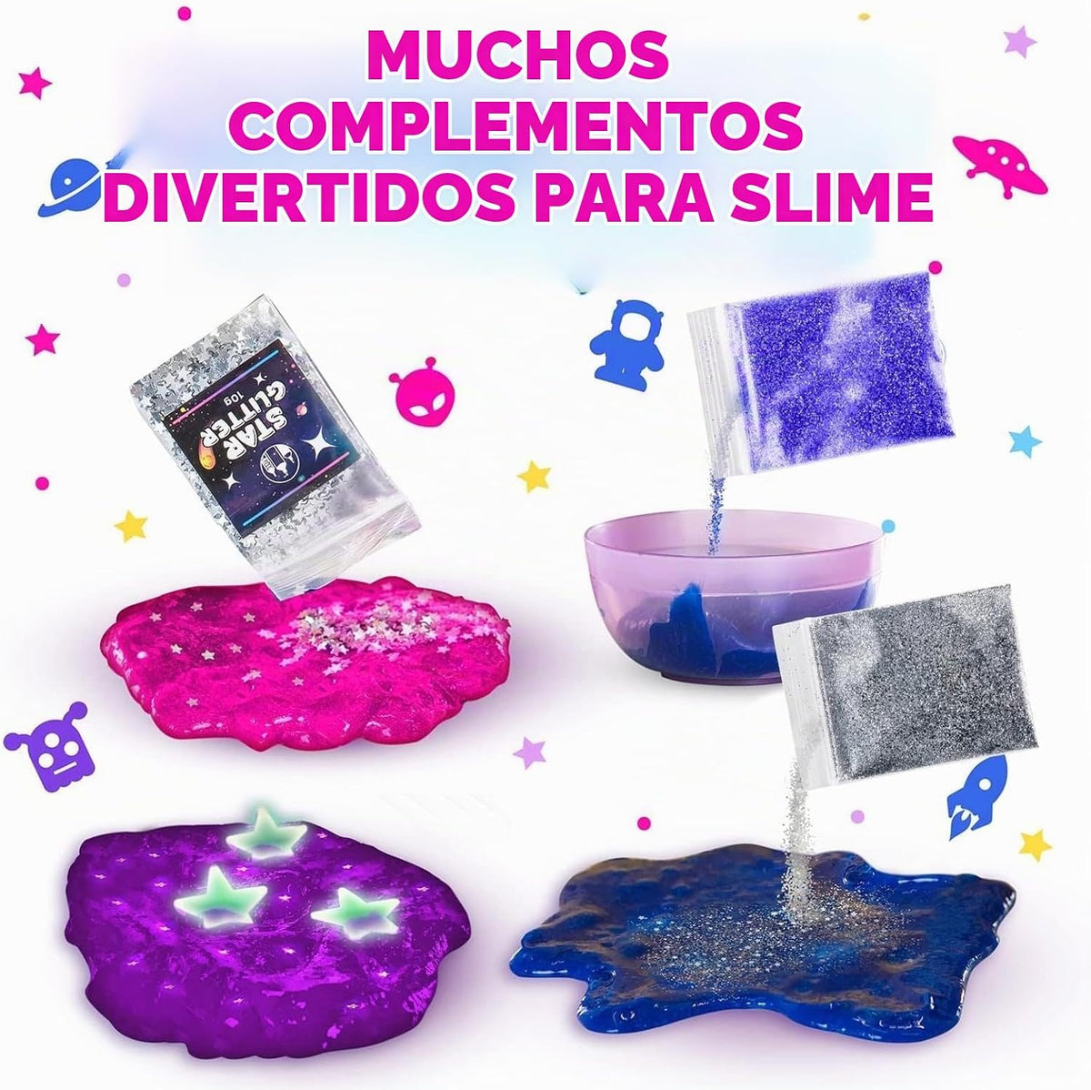 Original Stationery Mini kit de slime de galaxia para niñas y niños de 7 a 12 años, juego de slime que brilla en la oscuridad con purpurina, divertido juguete de manualidades espaciales para juegos creativos, regalo de cumpleaños para niños