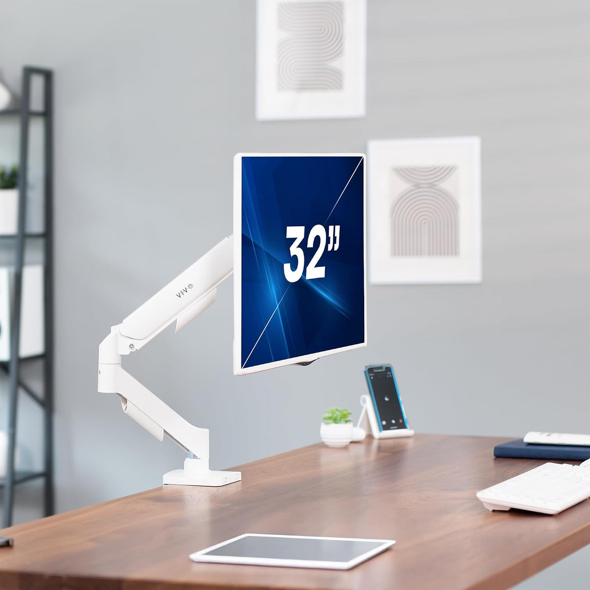 VIVO Soporte para monitor individual, brazo totalmente ajustable para pantalla de 17 a 32 pulgadas, soporte de escritorio articulado mecánico, configuraciones de juegos y oficina, VESA 75x75, 100x100, máximo 19.8 libras, clásico, blanco, STAND-V001OW