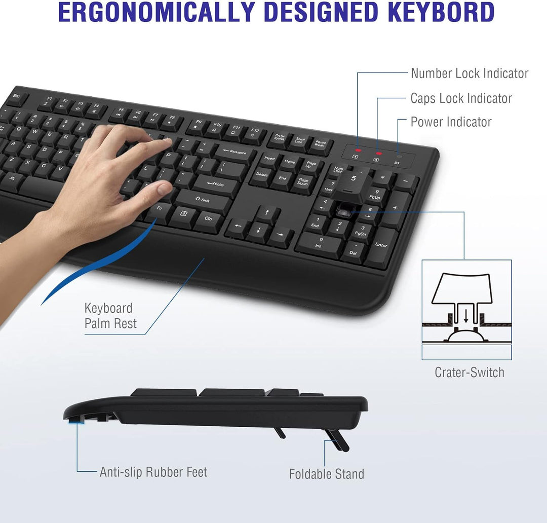 QUASIO Teclado Inalámbrico, Teclado Inalámbrico Ergonómico de Tamañ...