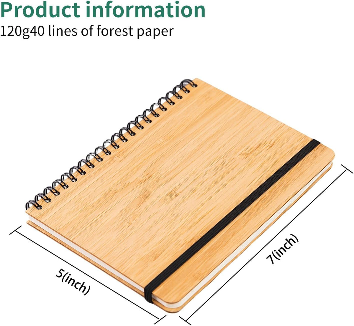 4 paquetes de cuadernos de bambú forrados, diario de madera, 5 x 7