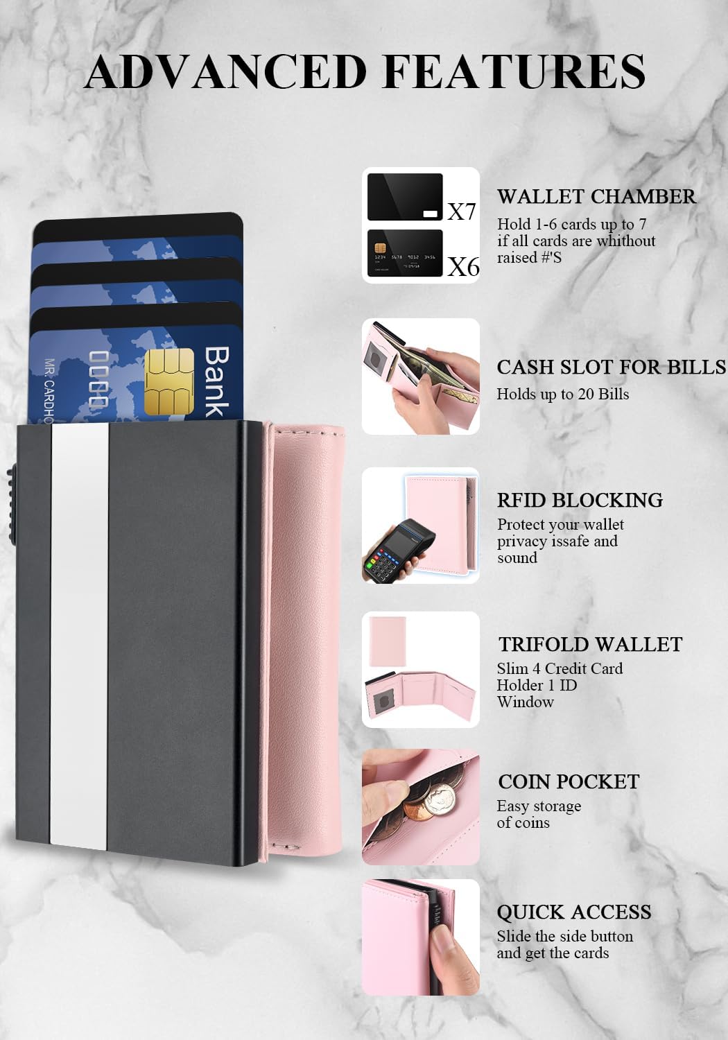 AIBIRUI Cartera pequeña para hombre, funda para tarjetas desplegabl...