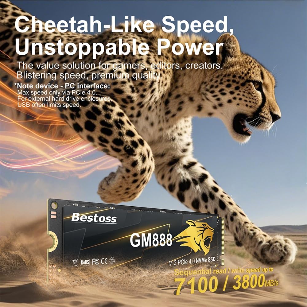 SSD NVMe PCIe 4.0 M.2 2280 de 512 GB para PC, PS5, portátiles, hast...