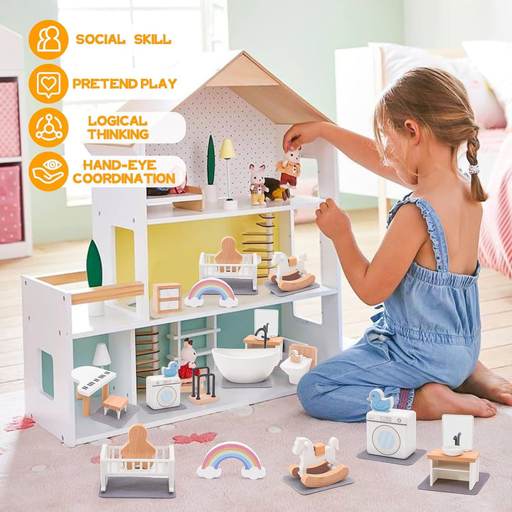 HAPGFS Juego de muebles de casa de muñecas de madera, accesorios el...