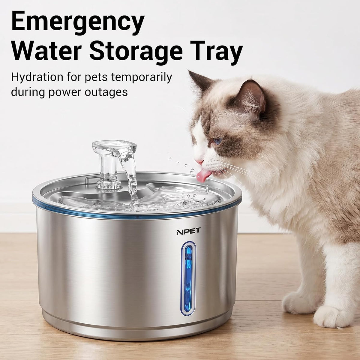 Fuente de Agua para Gatos NPET Acero Inoxidable 1Gal/135oz Fuente Automática para Mascotas