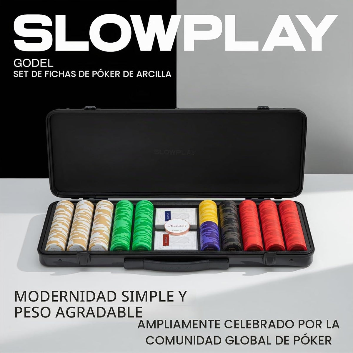 SLOWPLAY Godel Clay Poker Set, fichas de póquer de 0.49 oz y 1.575 in para