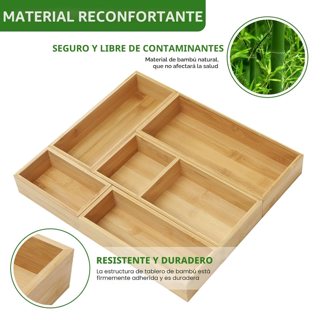 Set de Organizadores de Cajón en Bambú, Organizadores Individuales de Madera