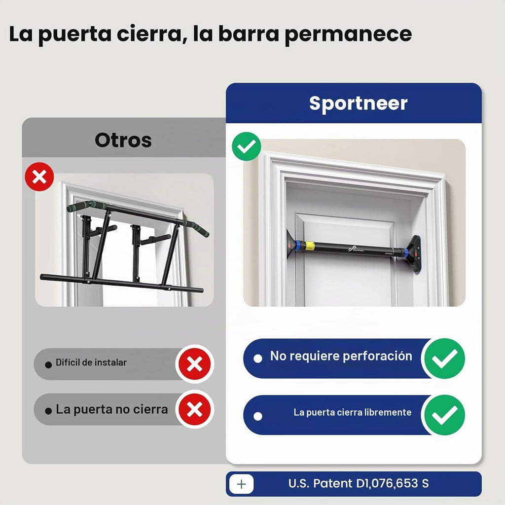 Sportneer Barra de Dominadas para Puerta, Sin Taladro, 29.5-37 in, 440 lb