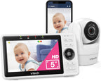 VTech Monitor inteligente WiFi para bebés: mira a tu bebé en casa o desde cualquier lugar, aplicación gratuita, cámara de 1080p, pantalla de 5 pulgadas, zoom panorámico, visión nocturna