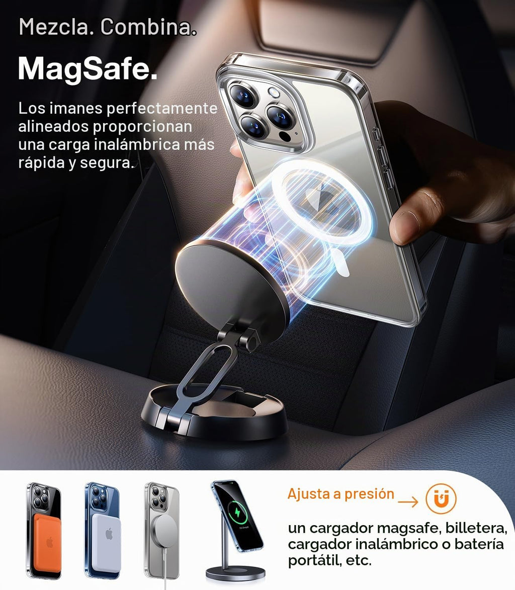TORRAS Funda magnética a prueba de golpes para iPhone 15 Pro, probada contra caídas de grado militar, compatible con MagSafe, parte trasera de policarbonato duro transparente con funda protectora delgada de silicona antihuellas, transparente