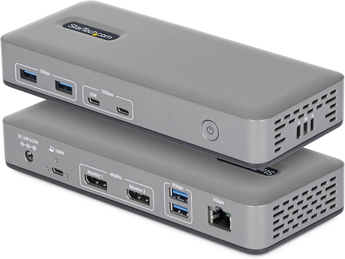 StarTech Dock USB-C Dual 4K 60Hz DisplayPort sin controladores, 100W, GbE, BYOD