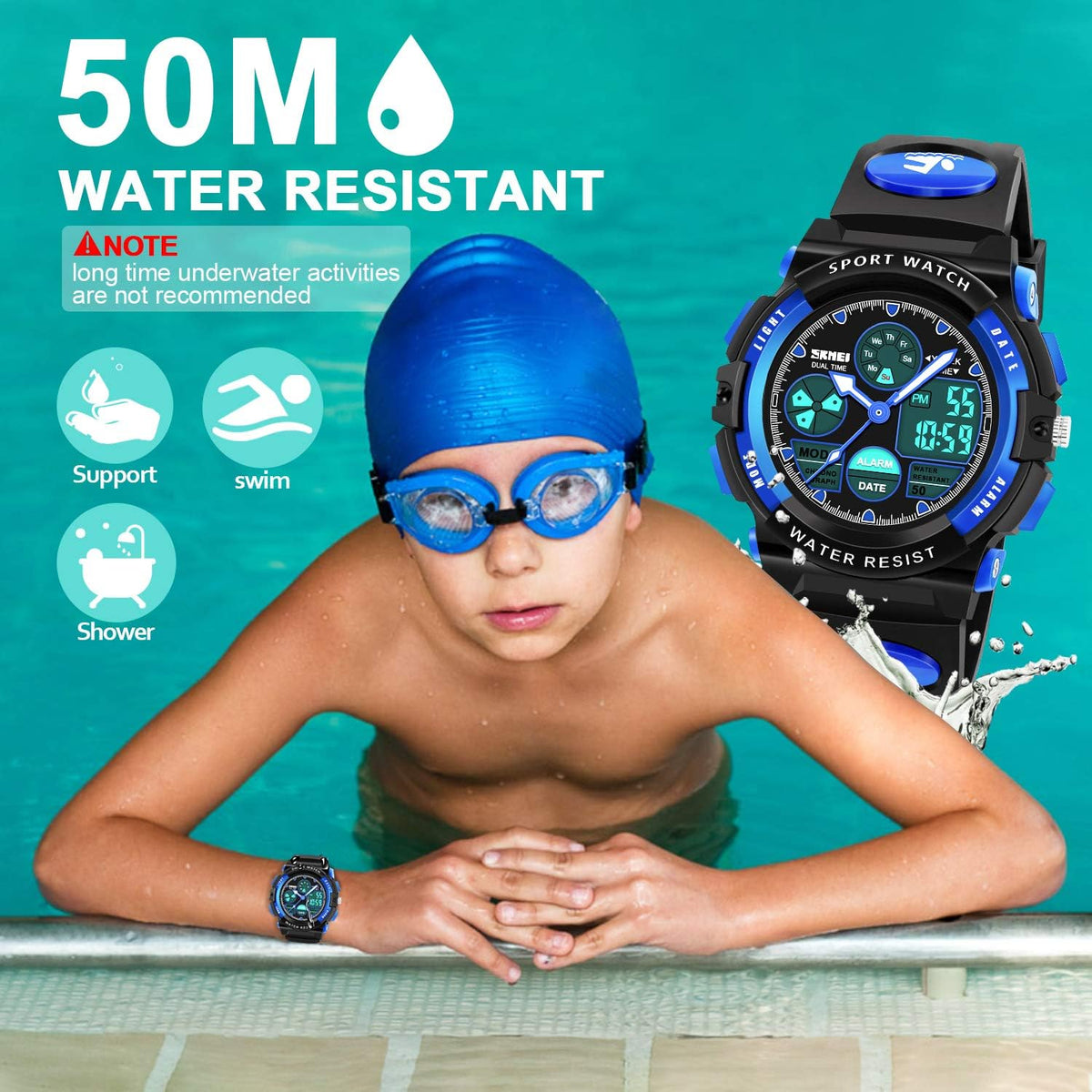ATIMO Reloj impermeable multifunción LED para niños - Regalos para niños