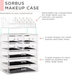 Sorbus Organizador de maquillaje, juego de 2 piezas acrílicas de 7 cajones